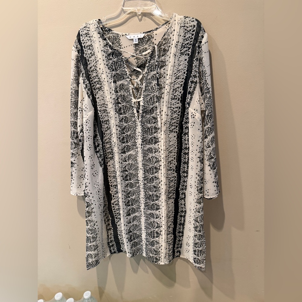 CAbi Women's Black & Beige Sheer Swim Beach Coverup - Size Small